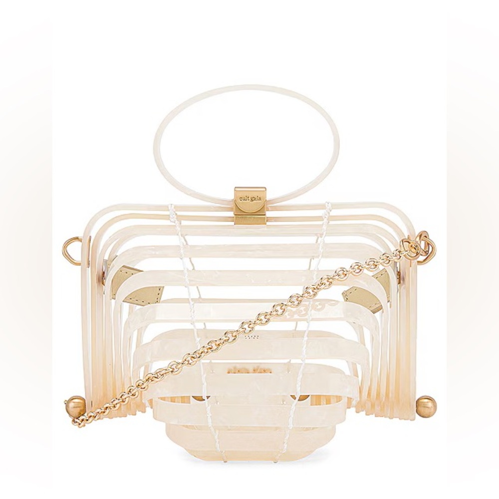 cult gaia Cream Acrylic Sculptural Crossbody with Gold Chain